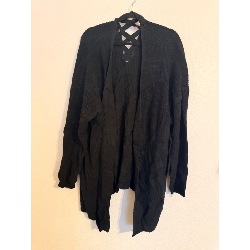 Lane Bryant Black‎ Ribbed Open Front Cardigan Lace Up Back Plus Size 26/28